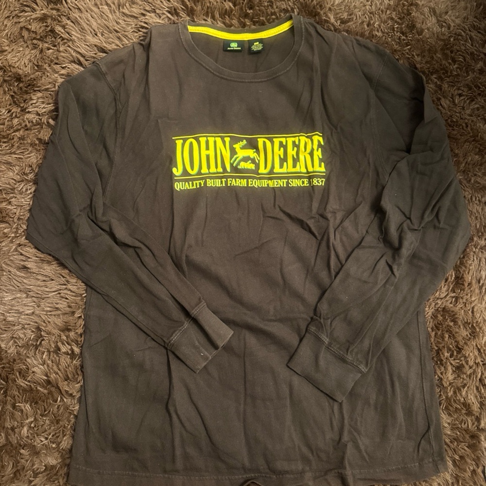 John Deere Men's Charcoal Long Sleeve Tee with Yellow Logo